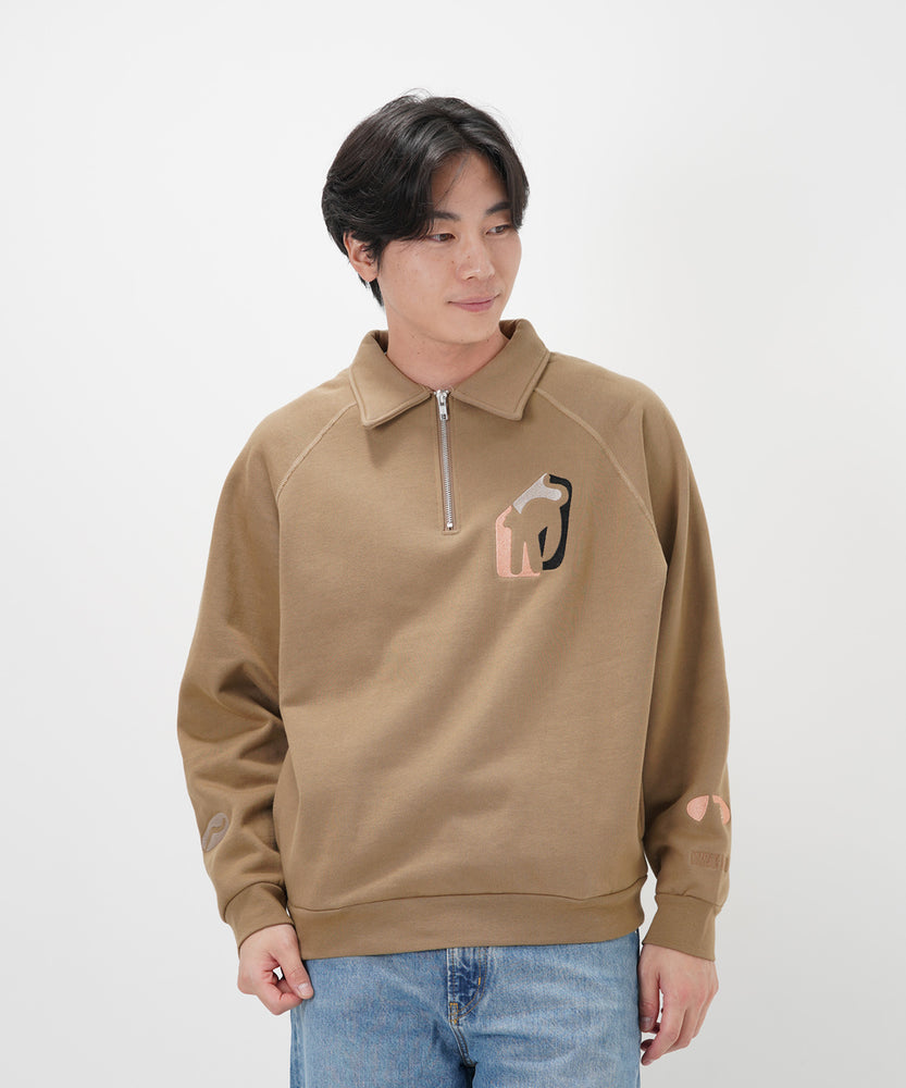 "CAT"＆"DOG" Hiroki Nishiyama 裏起毛ラグランハーフジップスウェット