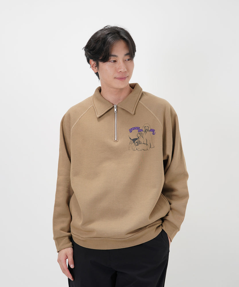 "CAT"＆"DOG" Tsuguya Ishii  裏起毛ラグランハーフジップスウェット