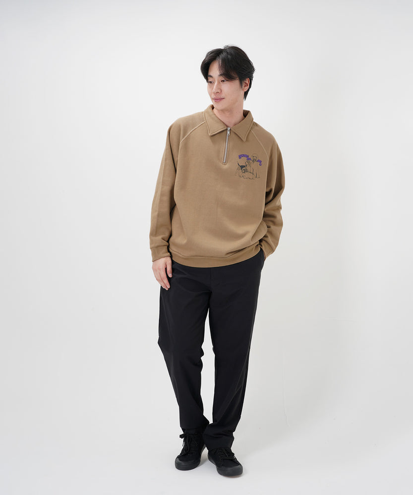 "CAT"＆"DOG" Tsuguya Ishii  裏起毛ラグランハーフジップスウェット