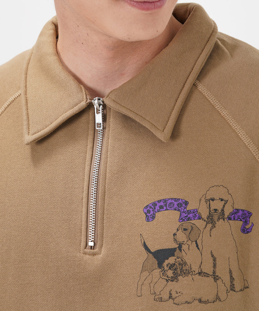 "CAT"＆"DOG" Tsuguya Ishii  裏起毛ラグランハーフジップスウェット