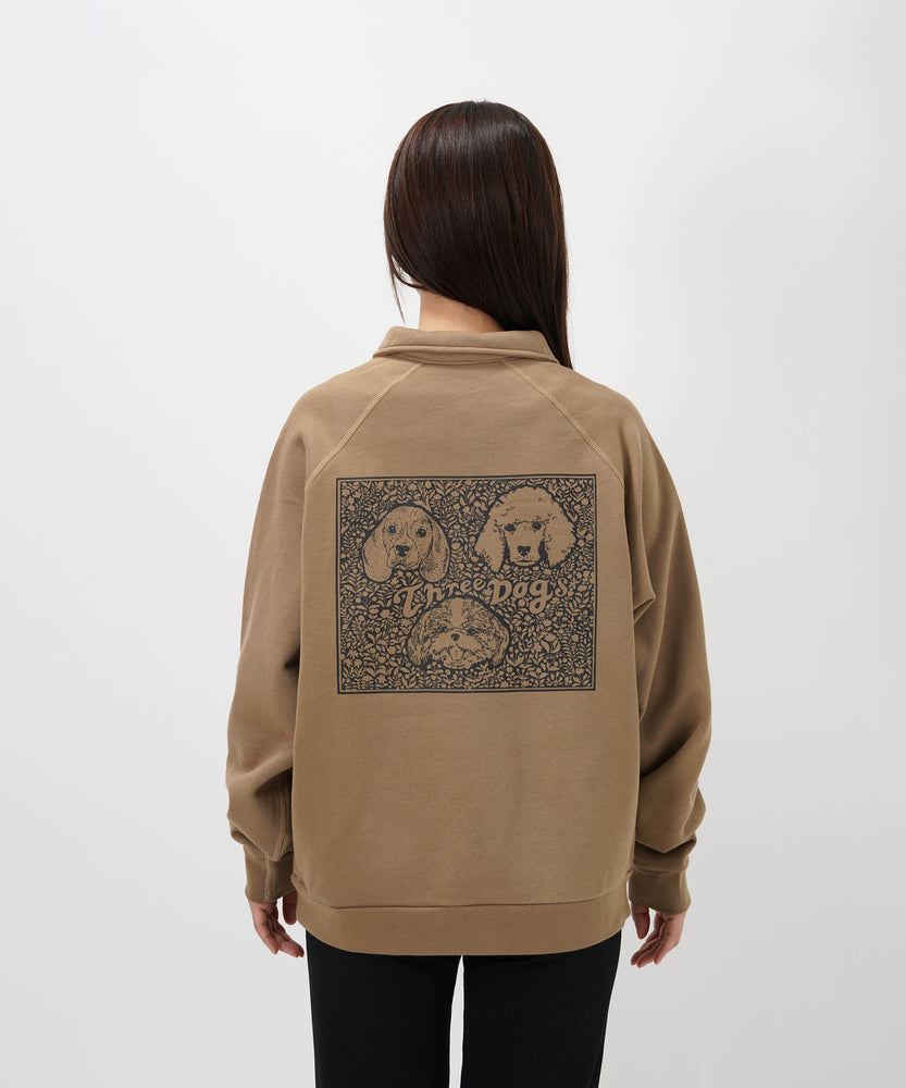 "CAT"＆"DOG" Tsuguya Ishii  裏起毛ラグランハーフジップスウェット