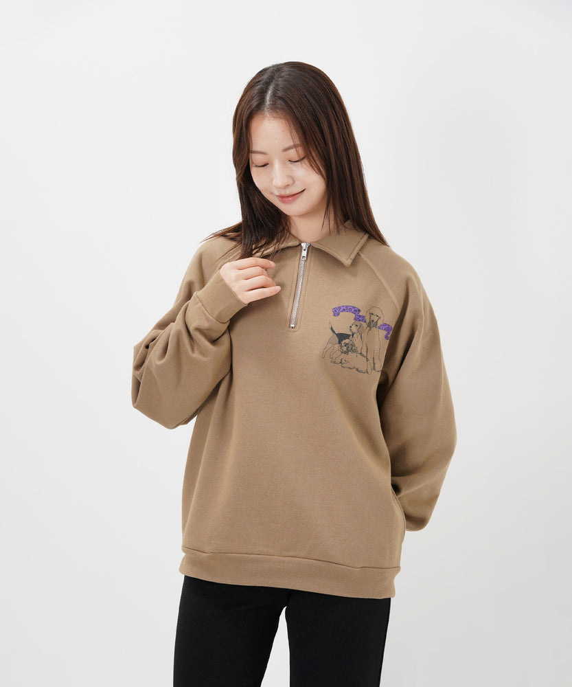 "CAT"＆"DOG" Tsuguya Ishii  裏起毛ラグランハーフジップスウェット