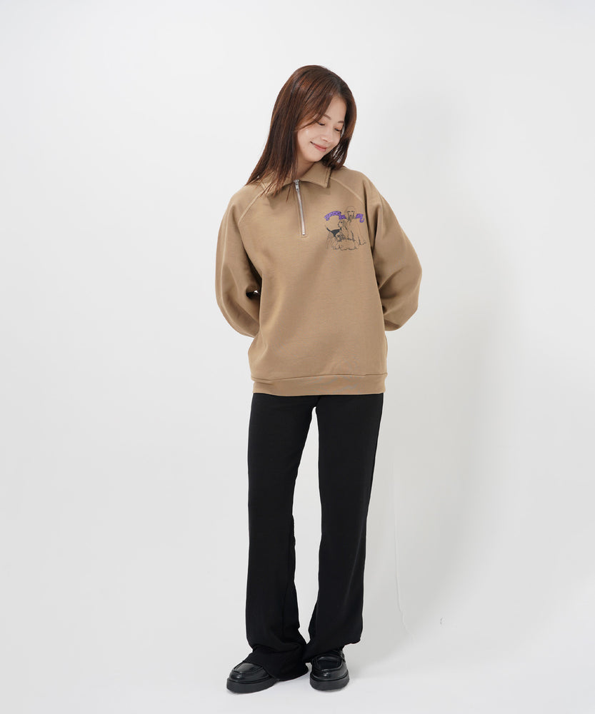 "CAT"＆"DOG" Tsuguya Ishii  裏起毛ラグランハーフジップスウェット