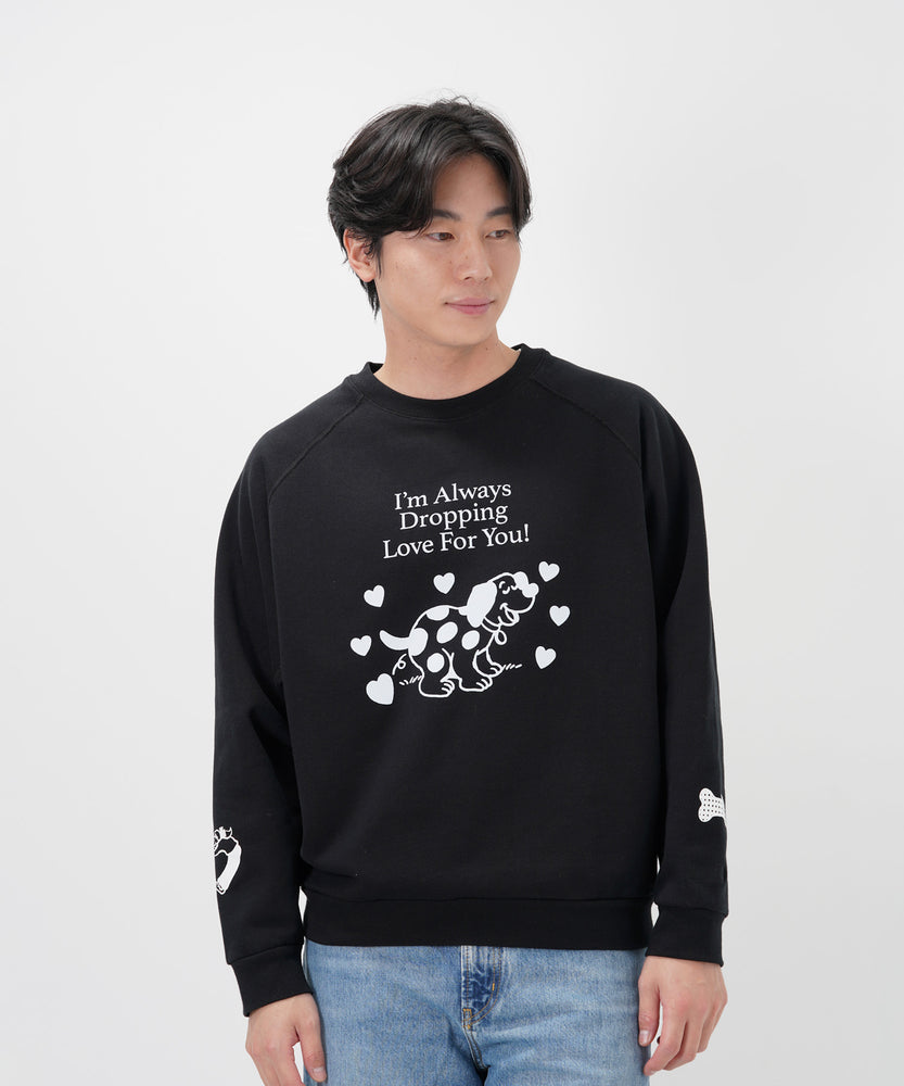 "CAT"＆"DOG" Midori Nakajima 裏起毛ラグランクルースウェット