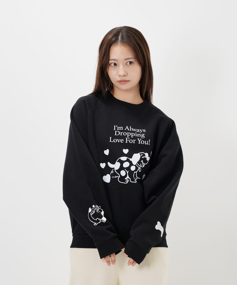 "CAT"＆"DOG" Midori Nakajima 裏起毛ラグランクルースウェット