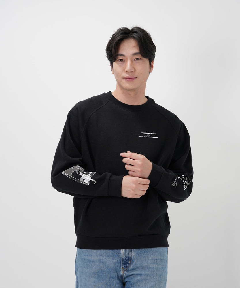 "CAT"＆"DOG" Tsuguya Ishii 裏起毛ラグランクルースウェット