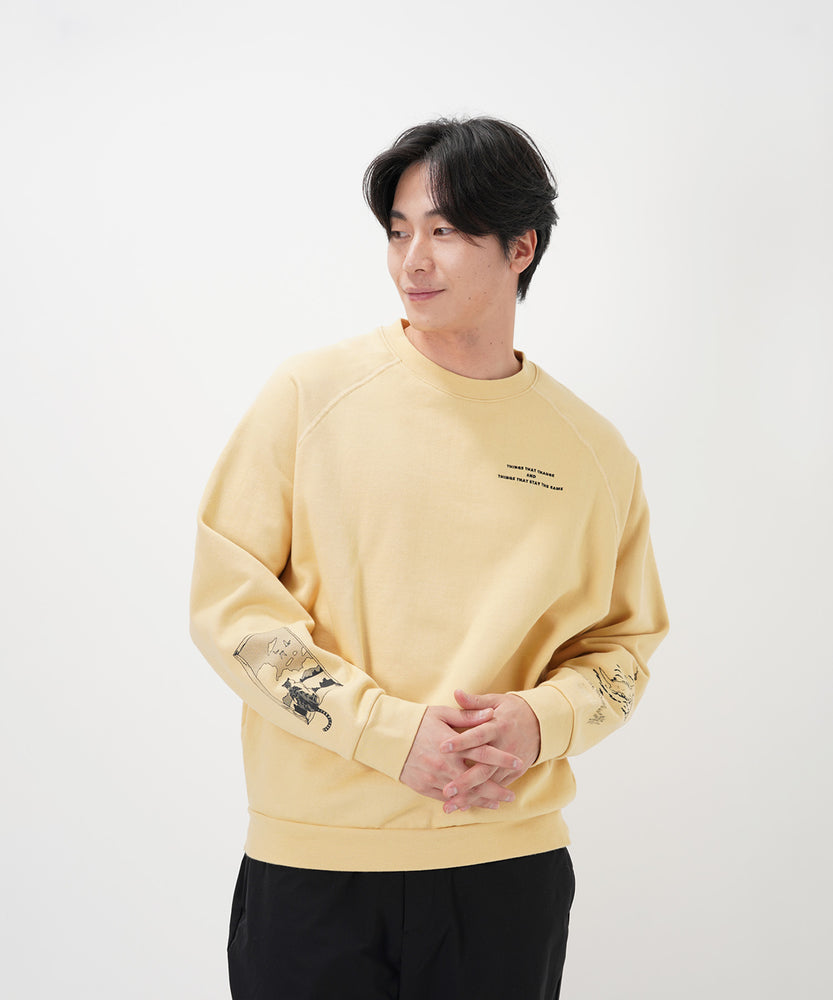 "CAT"＆"DOG" Tsuguya Ishii 裏起毛ラグランクルースウェット