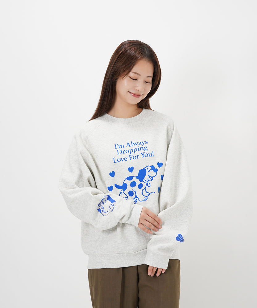 "CAT"＆"DOG" Midori Nakajima 裏起毛ラグランクルースウェット