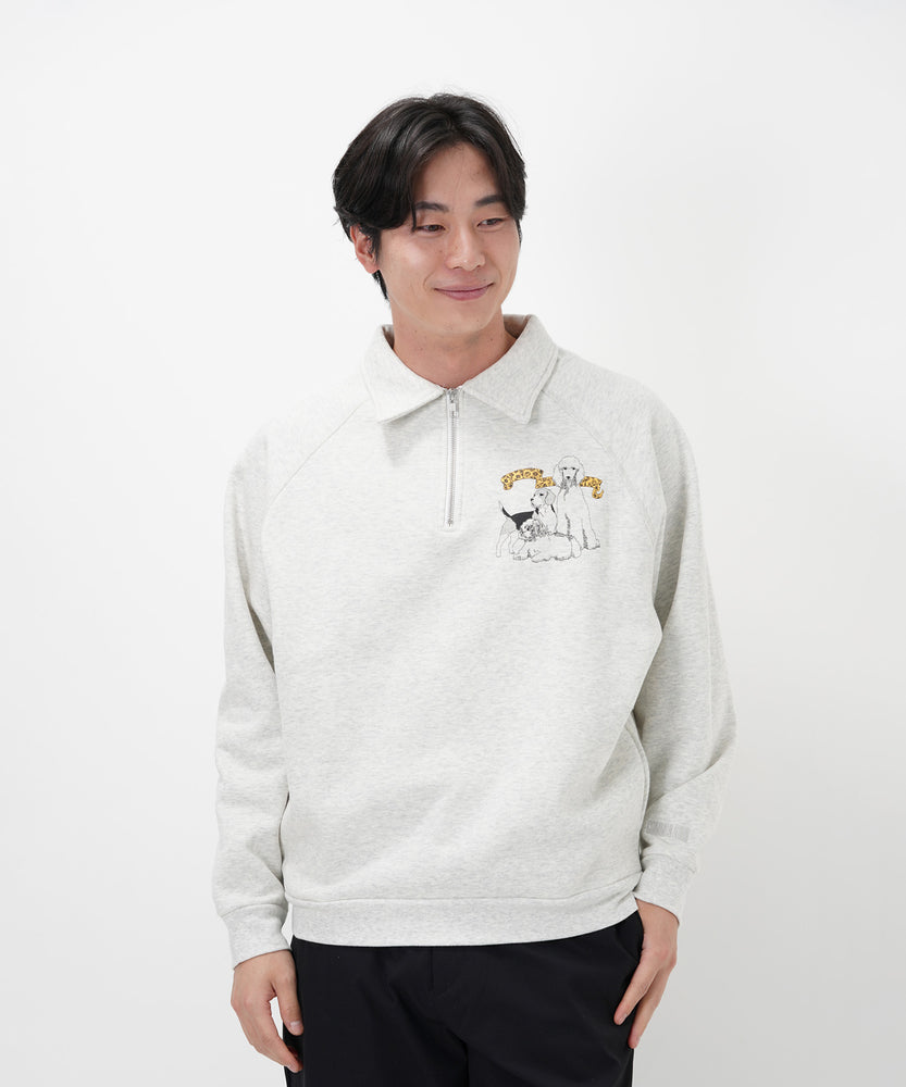 "CAT"＆"DOG" Tsuguya Ishii  裏起毛ラグランハーフジップスウェット