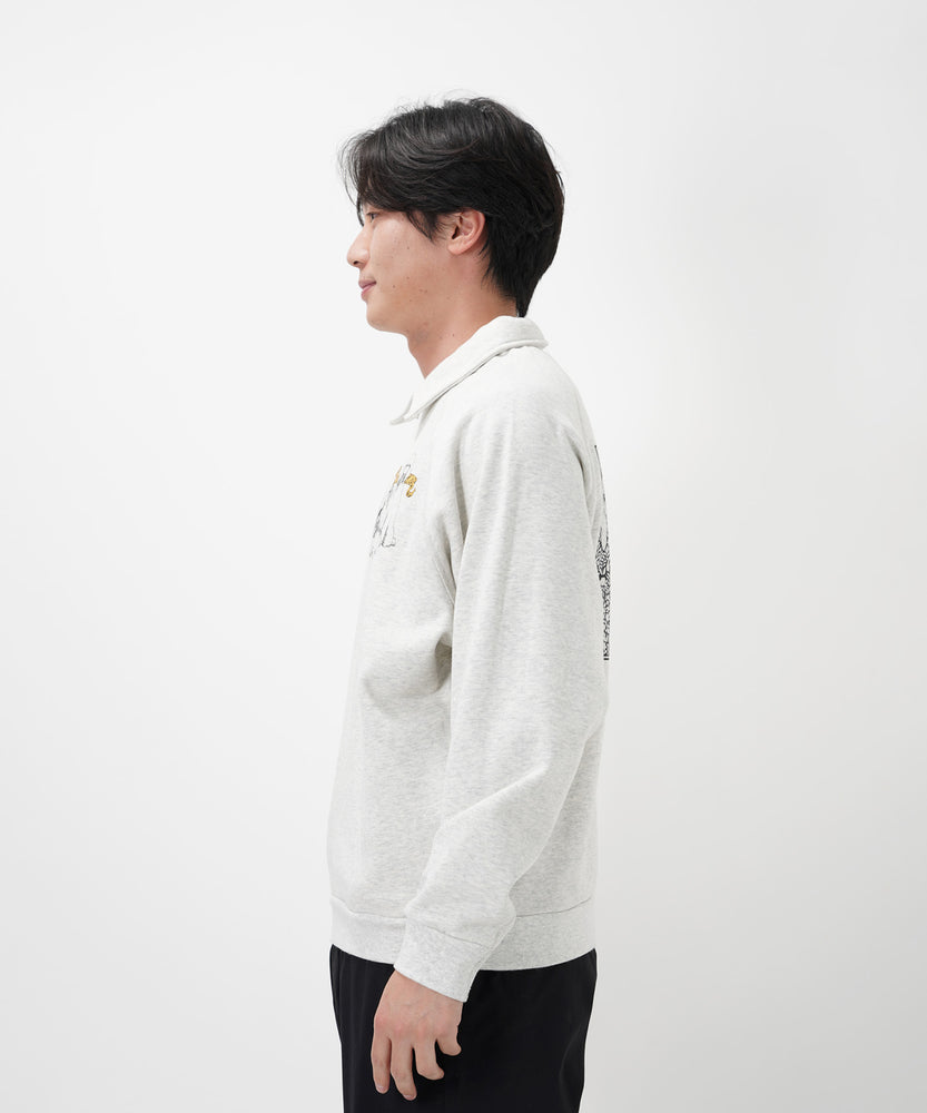 "CAT"＆"DOG" Tsuguya Ishii  裏起毛ラグランハーフジップスウェット