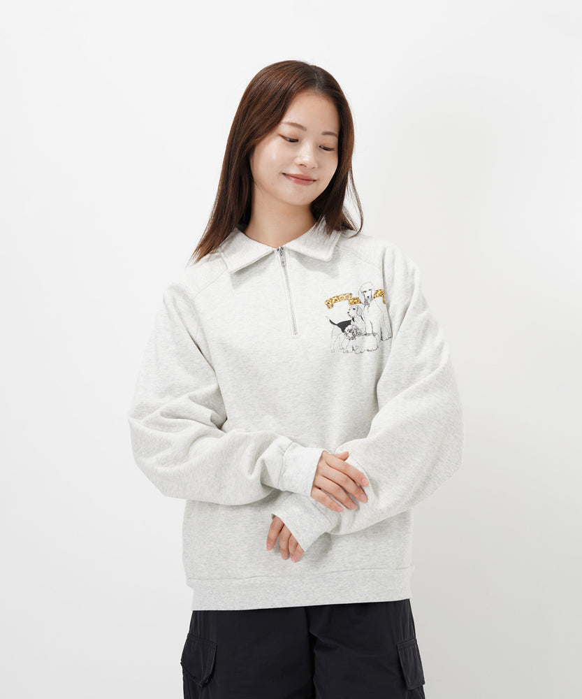 "CAT"＆"DOG" Tsuguya Ishii  裏起毛ラグランハーフジップスウェット
