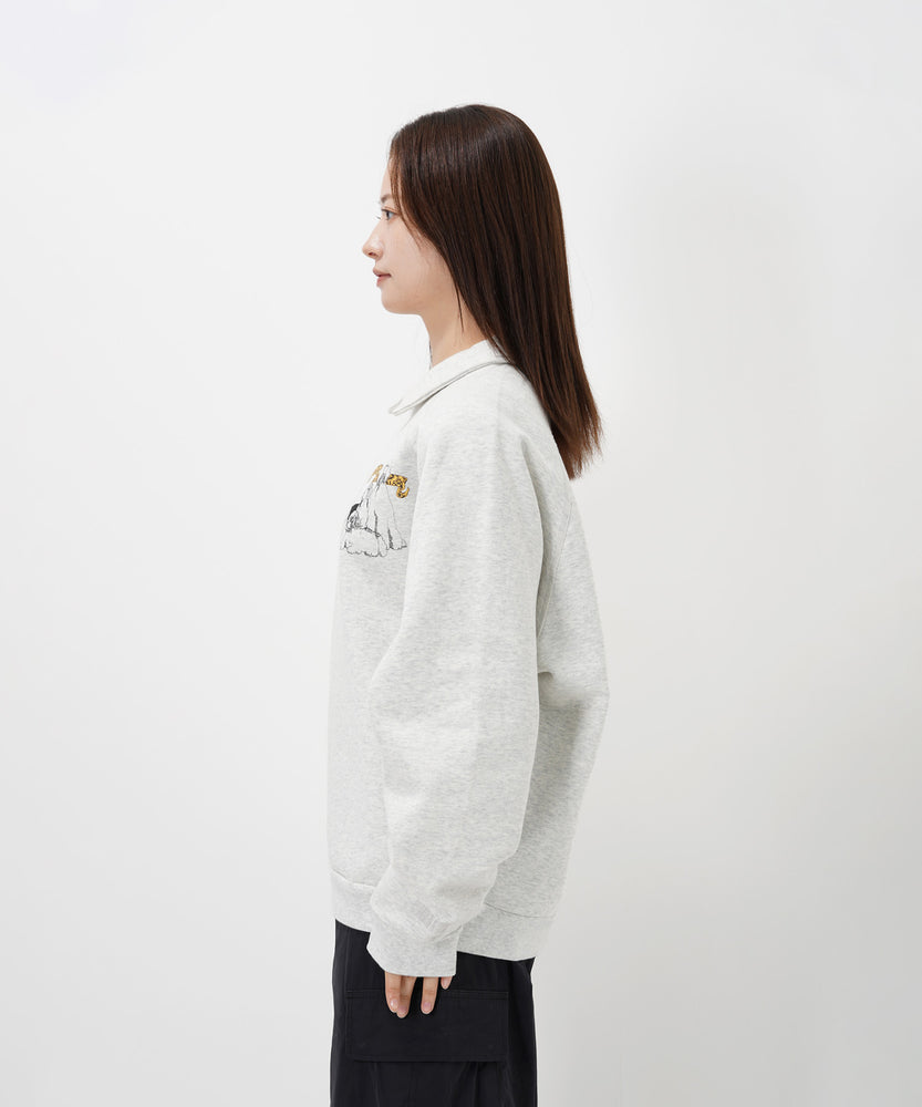 "CAT"＆"DOG" Tsuguya Ishii  裏起毛ラグランハーフジップスウェット