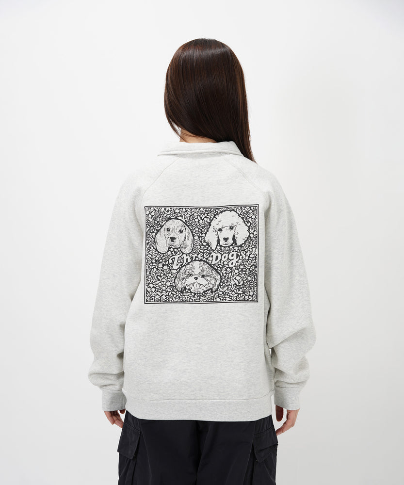 "CAT"＆"DOG" Tsuguya Ishii  裏起毛ラグランハーフジップスウェット