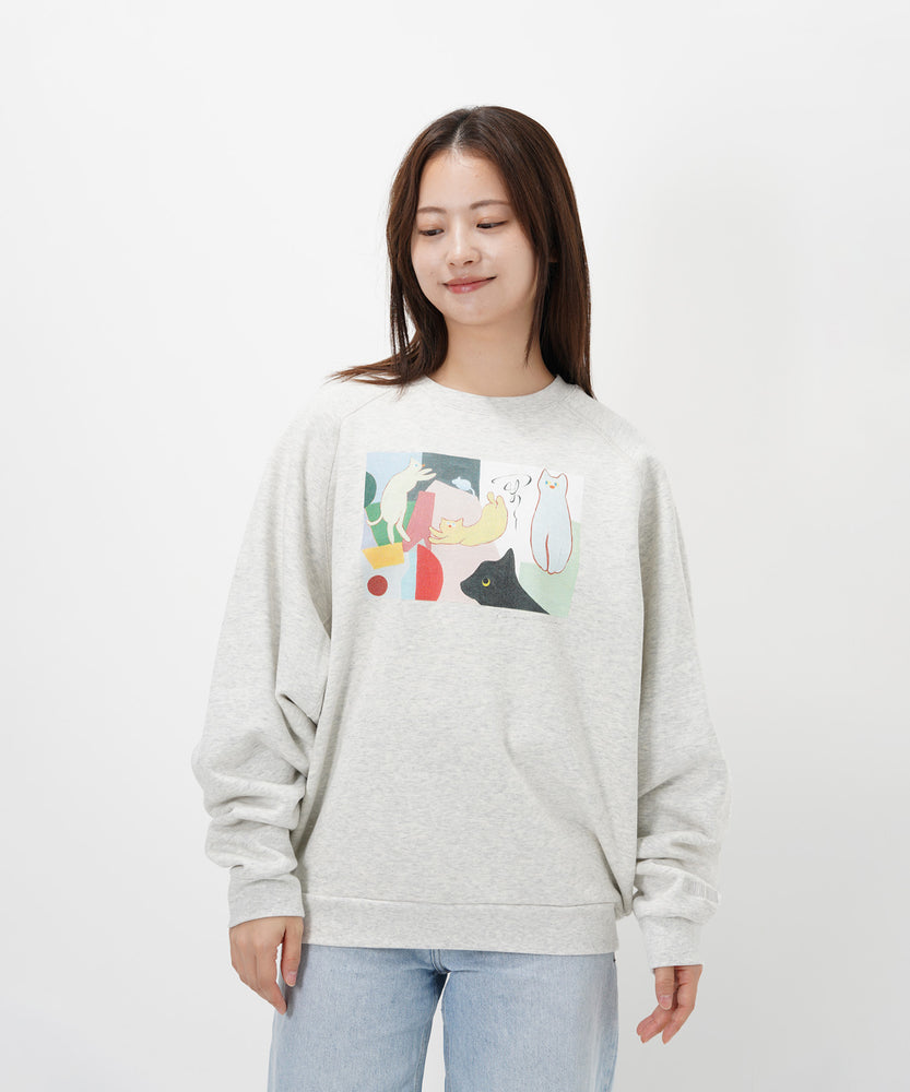 "CAT"＆"DOG" Kana Akiyama 裏起毛ラグランクルースウェット