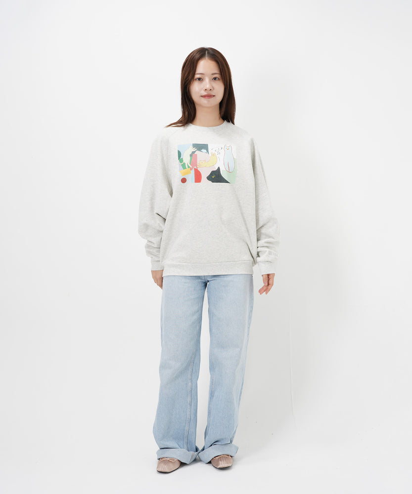 "CAT"＆"DOG" Kana Akiyama 裏起毛ラグランクルースウェット