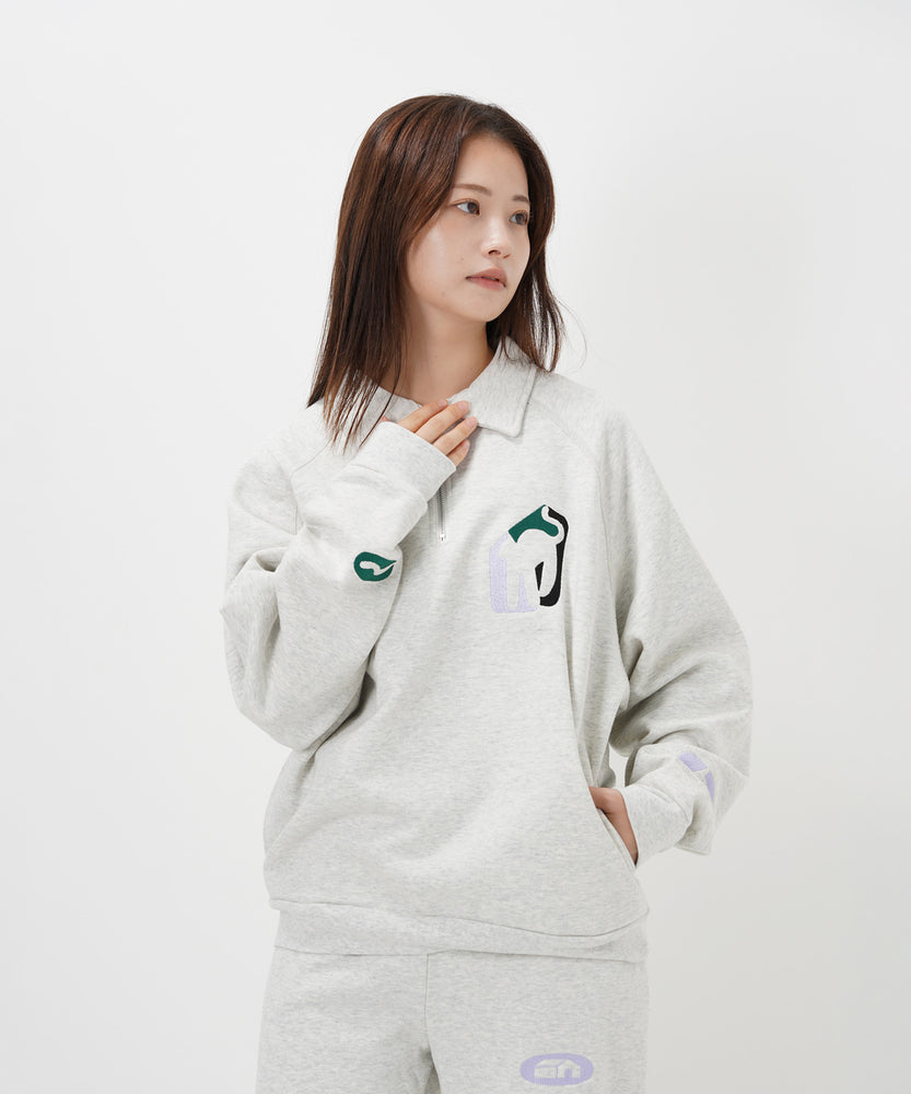 "CAT"＆"DOG" Hiroki Nishiyama 裏起毛ラグランハーフジップスウェット