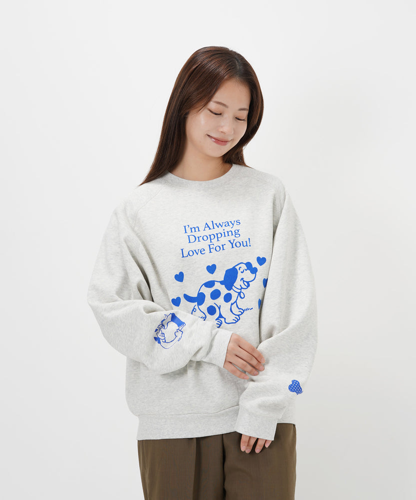 "CAT"＆"DOG" Midori Nakajima 裏起毛ラグランクルースウェット