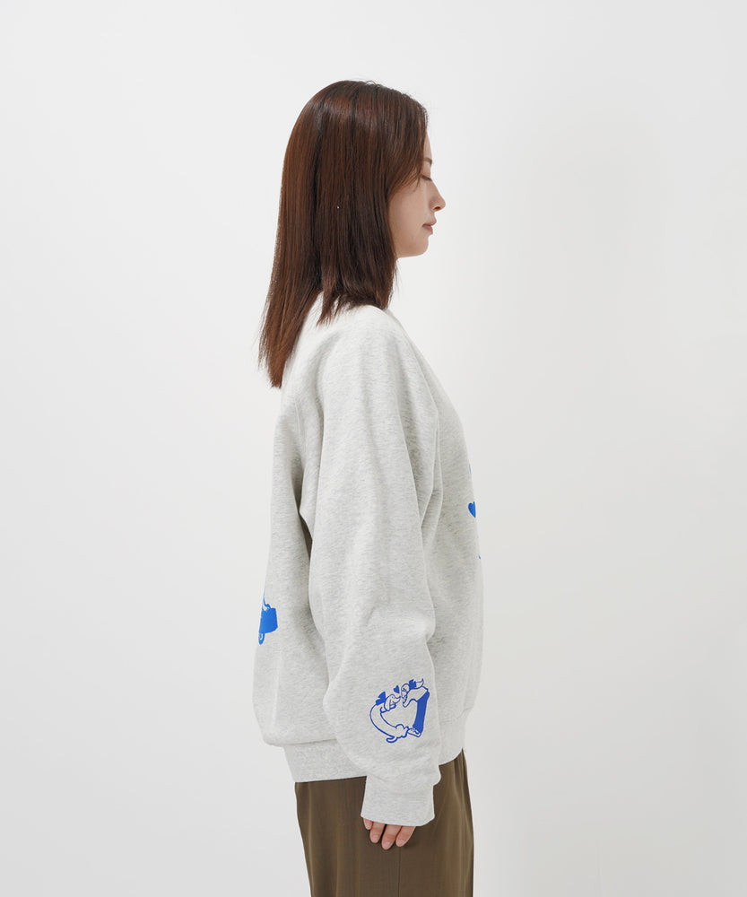 "CAT"＆"DOG" Midori Nakajima 裏起毛ラグランクルースウェット