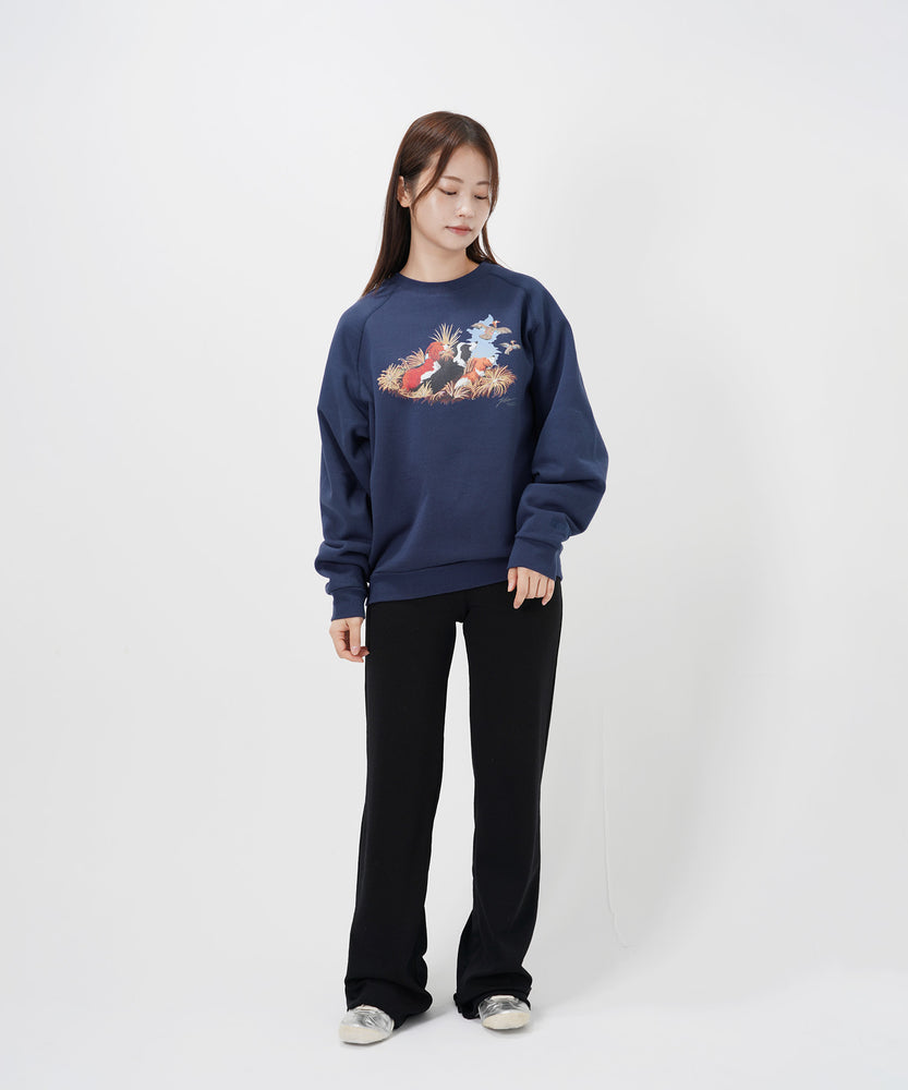 "CAT"＆"DOG" Hirochika Machida 裏起毛ラグランクルースウェット