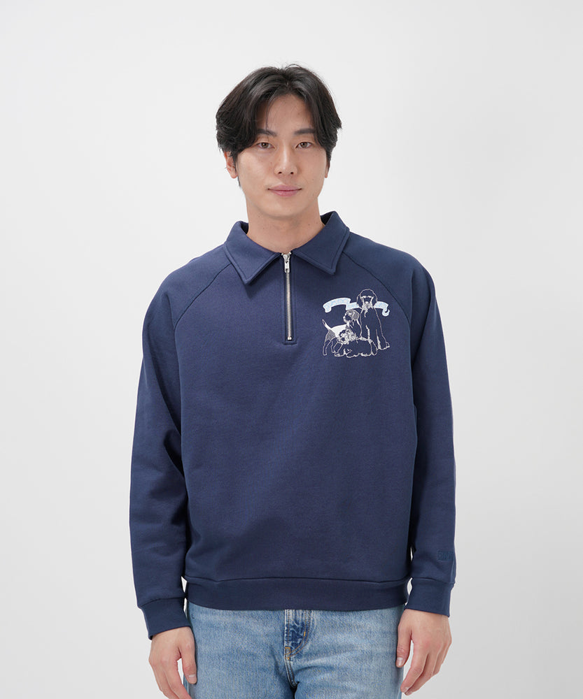 "CAT"＆"DOG" Tsuguya Ishii  裏起毛ラグランハーフジップスウェット