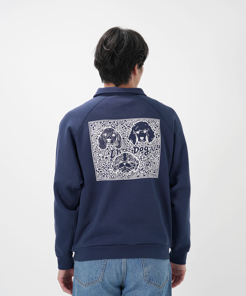 "CAT"＆"DOG" Tsuguya Ishii  裏起毛ラグランハーフジップスウェット