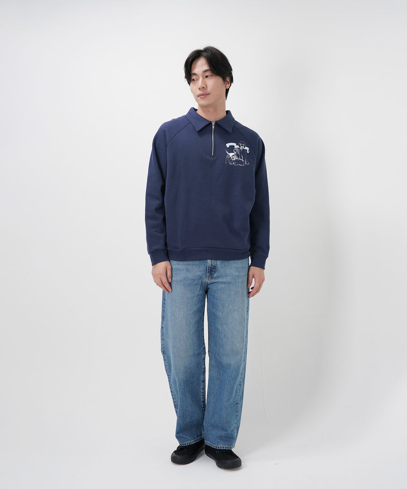 "CAT"＆"DOG" Tsuguya Ishii  裏起毛ラグランハーフジップスウェット