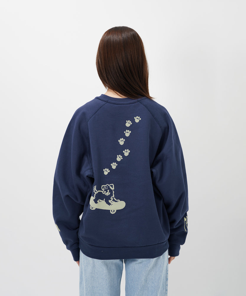 "CAT"＆"DOG" Midori Nakajima 裏起毛ラグランクルースウェット