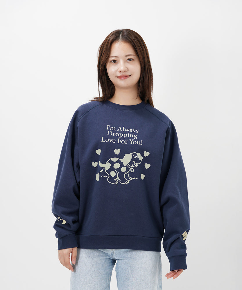 "CAT"＆"DOG" Midori Nakajima 裏起毛ラグランクルースウェット