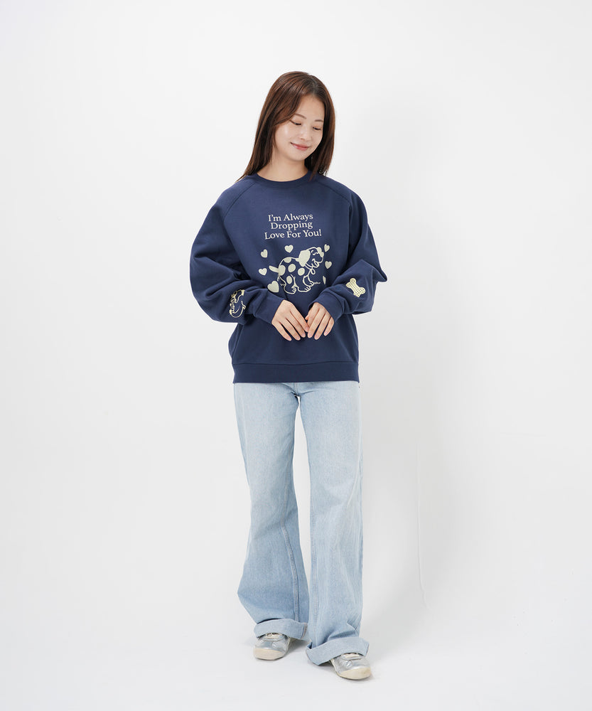 "CAT"＆"DOG" Midori Nakajima 裏起毛ラグランクルースウェット