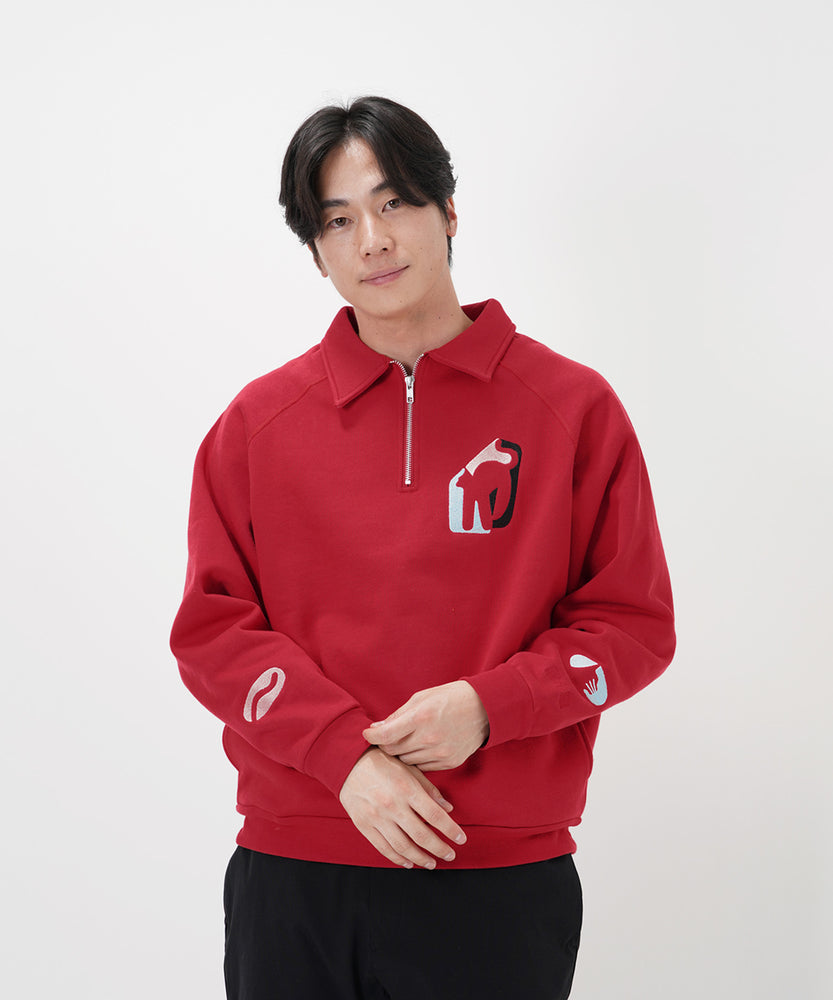 "CAT"＆"DOG" Hiroki Nishiyama 裏起毛ラグランハーフジップスウェット