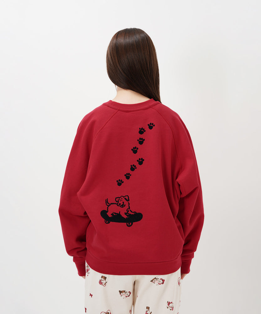 "CAT"＆"DOG" Midori Nakajima 裏起毛ラグランクルースウェット
