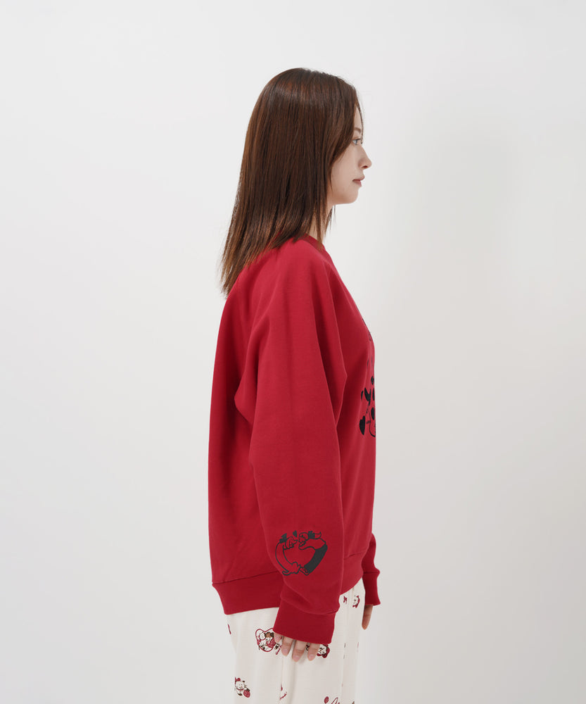 "CAT"＆"DOG" Midori Nakajima 裏起毛ラグランクルースウェット