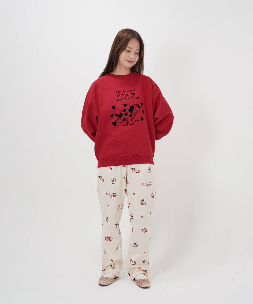 "CAT"＆"DOG" Midori Nakajima 裏起毛ラグランクルースウェット