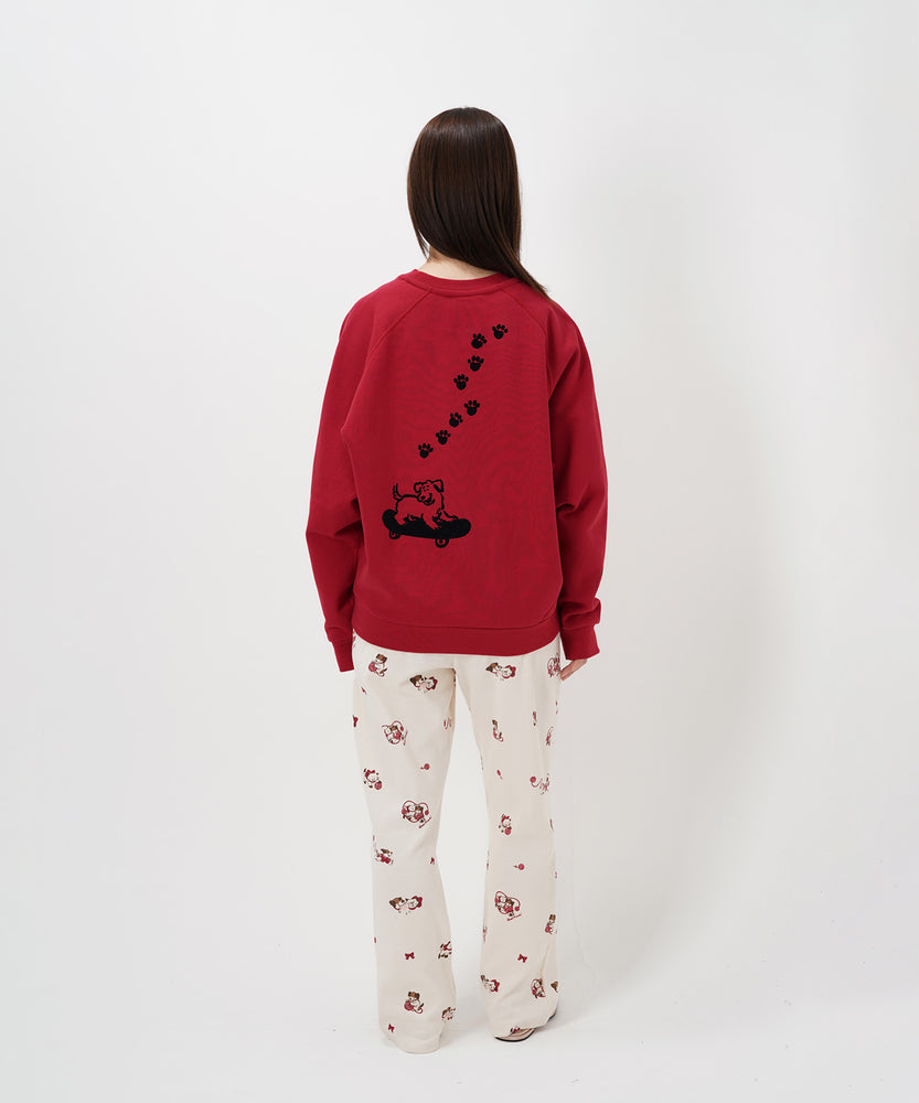 "CAT"＆"DOG" Midori Nakajima 裏起毛ラグランクルースウェット