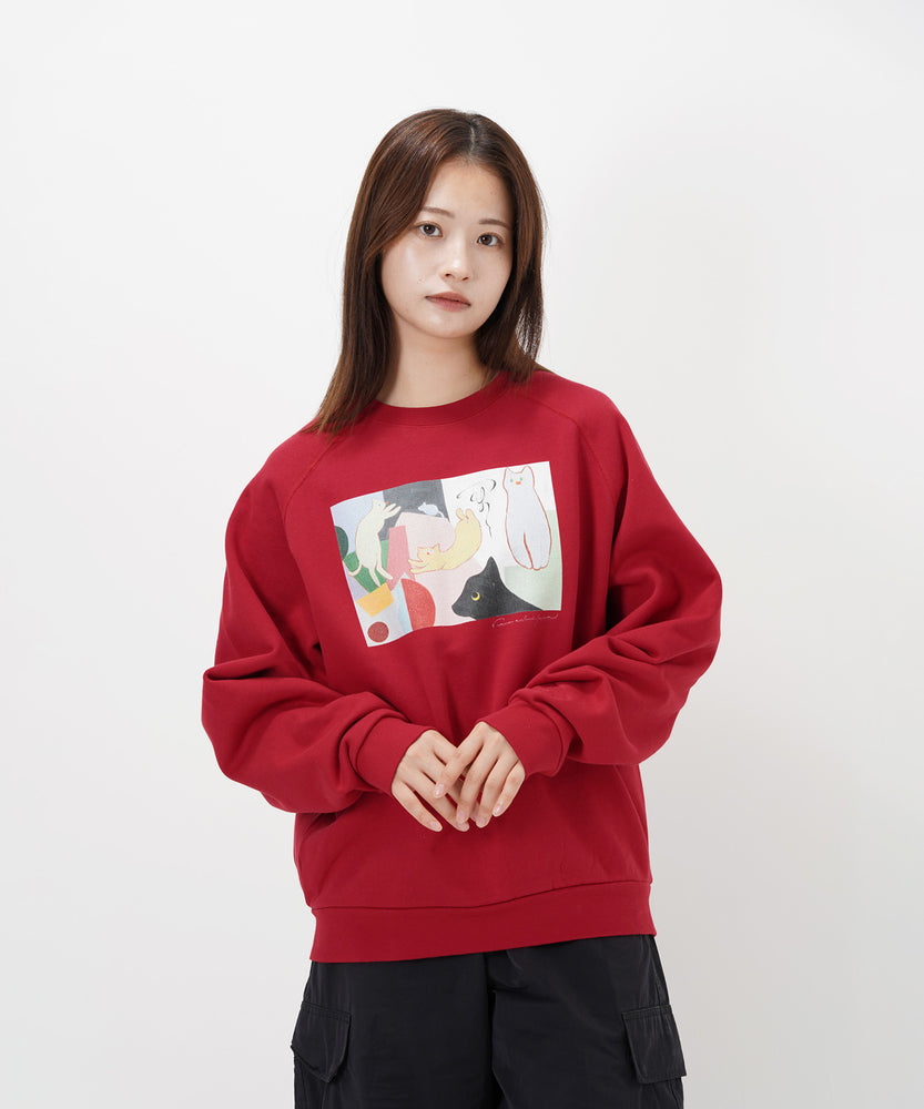 "CAT"＆"DOG" Kana Akiyama 裏起毛ラグランクルースウェット