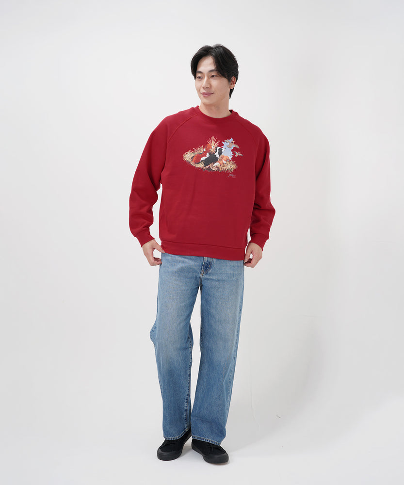 "CAT"＆"DOG" Hirochika Machida 裏起毛ラグランクルースウェット